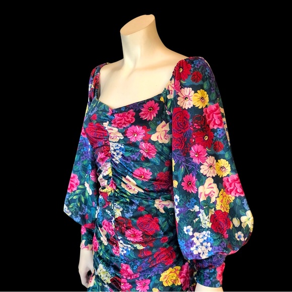 ROCOCO SAND Floral On or Off the Shoulder Ruched Mini Dress S - Picture 6 of 10